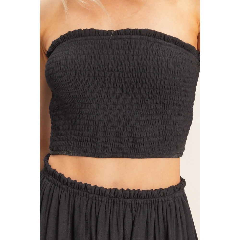 HYFVE Black  Smocked Crop Top & Tiered Rayon Blend Maxi Skirt 2-Piece Set - Picture 6 of 8